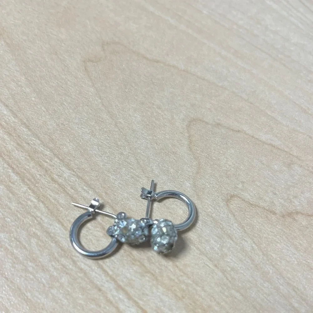 Vintage Faux Silver Hoop Earrings with Crystal Accents